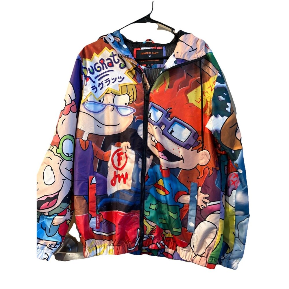 Members Only Nickelodeon Rugrats Windbreaker Jacket Men Medium Colorful Graphic